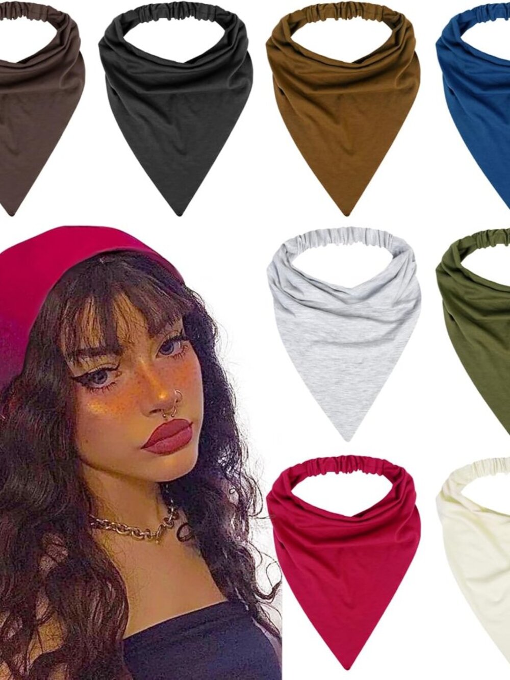 8 Pcs Hair Scarf Headband for Women Girls Non Slip Elastic Boho Triangle Head Sc